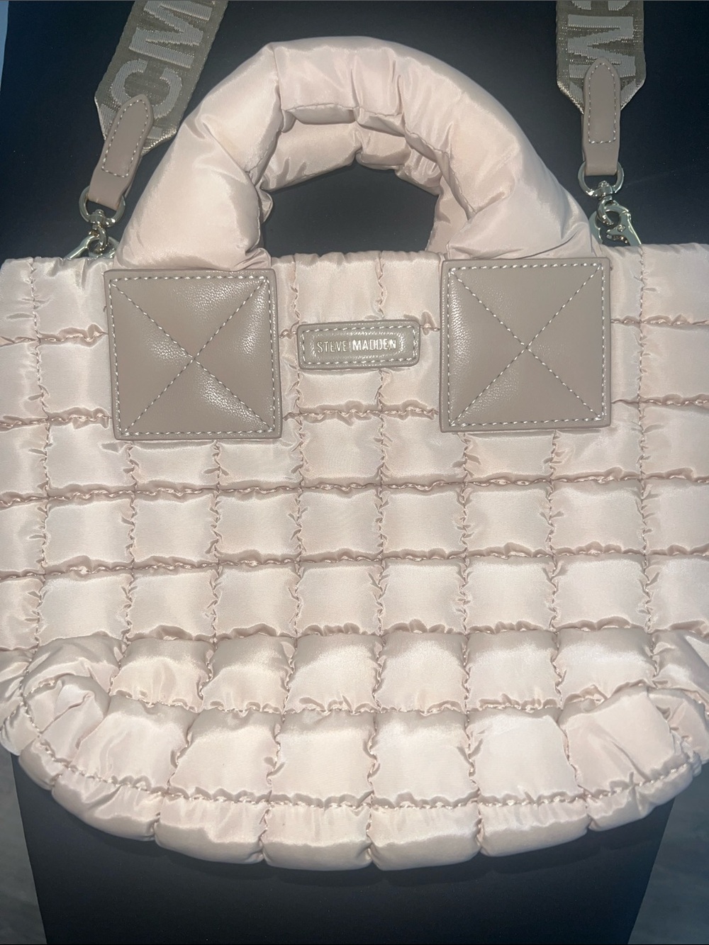 Steve Madden Blush Quilted Puffer Tote with Detachable Strap